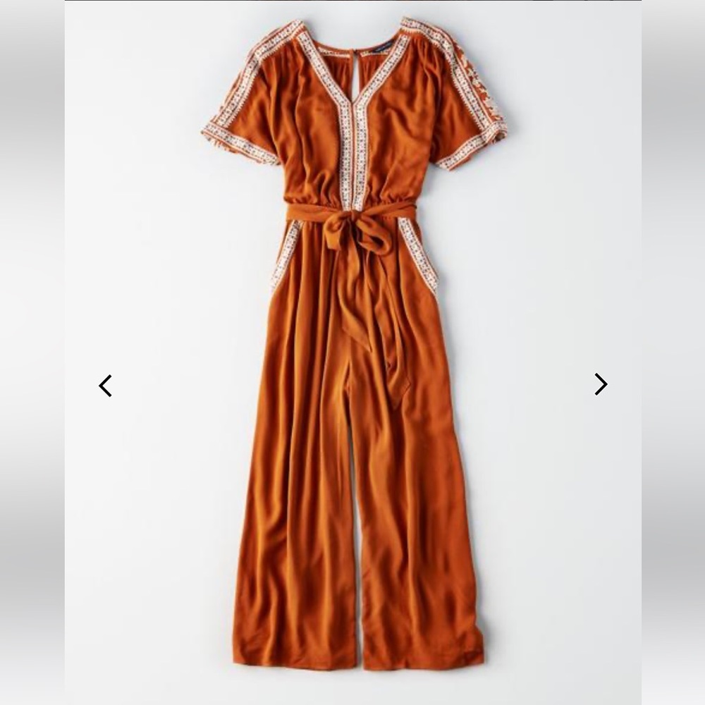 American Eagle Rust Embroidered Jumpsuit size XSmall